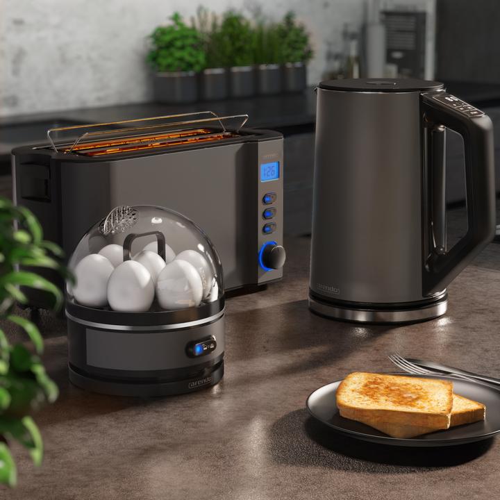 Actual product image Arendo Breakfast set, kettle 1.5l temperature selection, 4-slice toaster & egg cooker for 7 eggs, grey