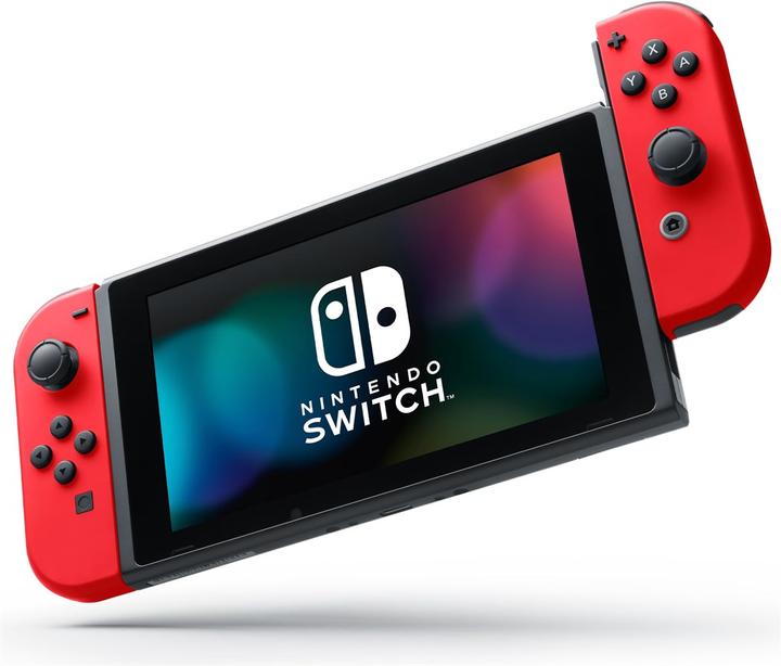Actual product image Nintendo Switch Red + Super Mario Odyssey Download Code + The Super Mario Bros. Movie Sticker