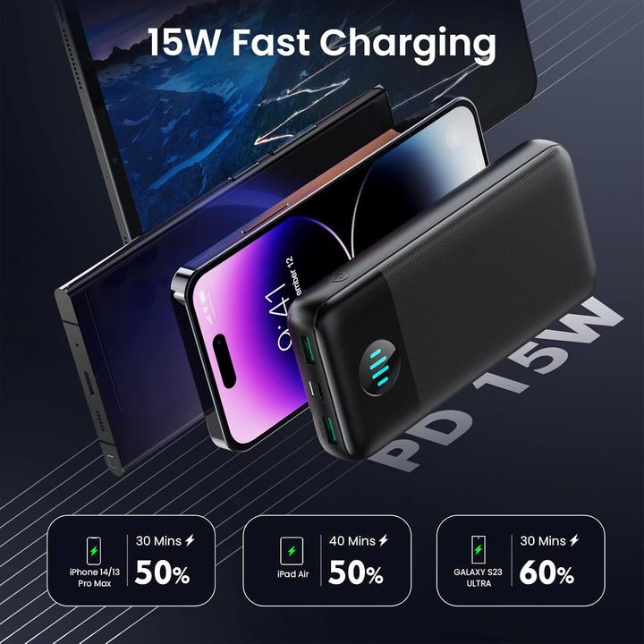 Immagine prodotto QTshine Powerbank, 3 Ausgänge, Schnellladegerät (26800 mAh, 15 W)