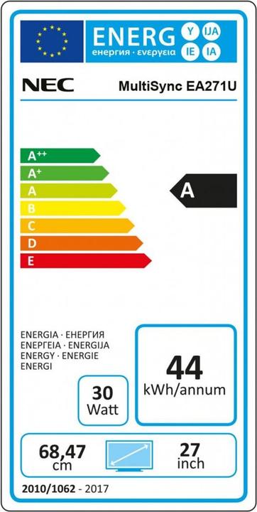 Label énergétique NEC MultiSync EA271U (3840 x 2160 pixels, 27")