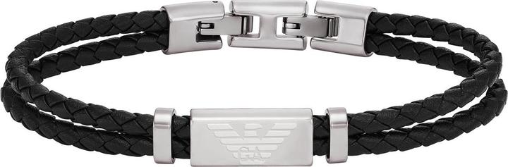 Emporio Armani Armband EAGLE LOGO (21.50 cm, Edelstahl, Leder)