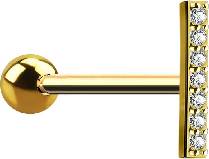 Actual product image Star Piercing Micro Barbell 14k vergoldet Balken kurz mit Kristall (Brass, Surgical steel 316L)