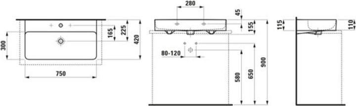 Produktbild Laufen Aufsatzwaschtisch VAL 750x420mm m ÜL 3 HL-Ausf. weiss LCC (420 mm, 750 mm)