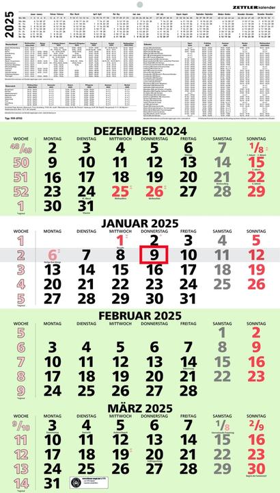 Productafbeelding 4-Maand Kalender Recycling 2025, 33x58,8cm, Kantoorkalender met Jaaroverzicht, Blauw (Hardcover, Duits)