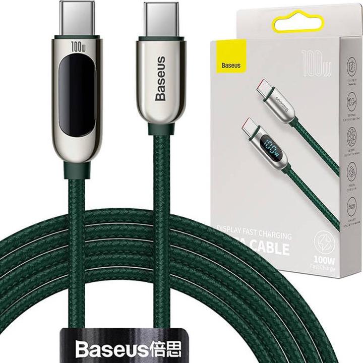 Produktbild Baseus Display Fast Charging Data Cable Type-C to Type-C 100W 2m Green (2 m, USB 2.0)