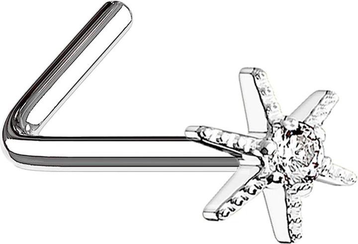 Actual product image Star Piercing Nasenstecker gewinkelt 14k vergoldet Seestern mit Kristall (Surgical steel 316L, Brass)