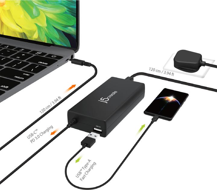 Image du produit j5Create JUP2290C 100W PD USB-C® Super Charger - EU, Black, includes 1.2 m cable, Universal, Indoor (100 W)