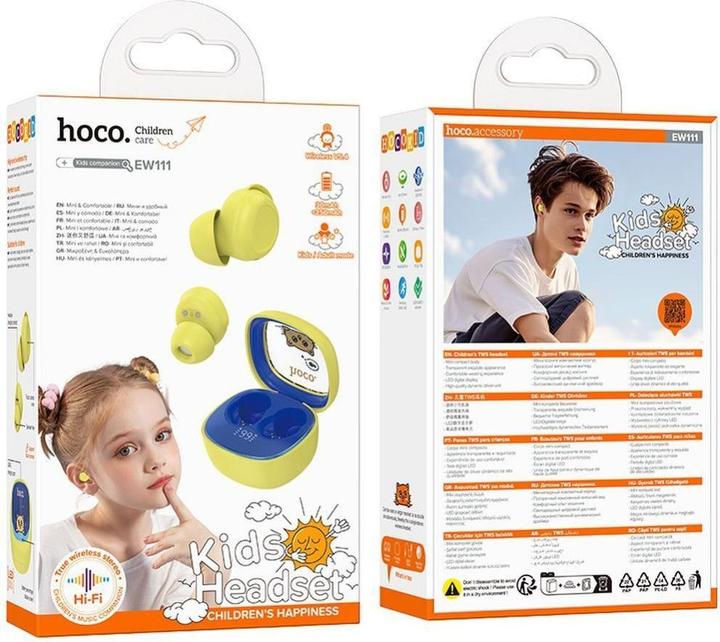 Productafbeelding Hoco Wireless headphones wireless earphones bluetooth TWS for kids EW111 yellow