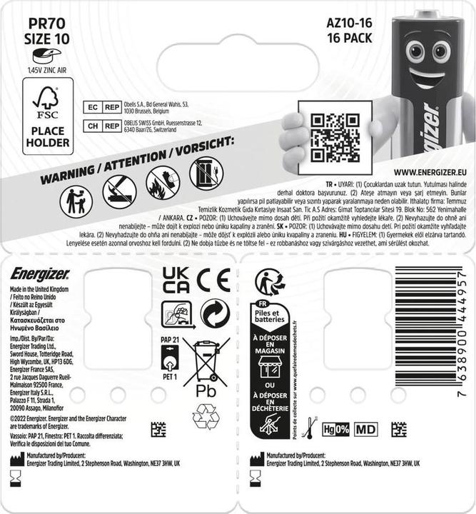 Actual product image Energizer Button cell ZA 10 1.45 V 16 pcs. zinc-air ENR EZ Turn & Lock (10) (10 pcs., 10, 83 mAh)