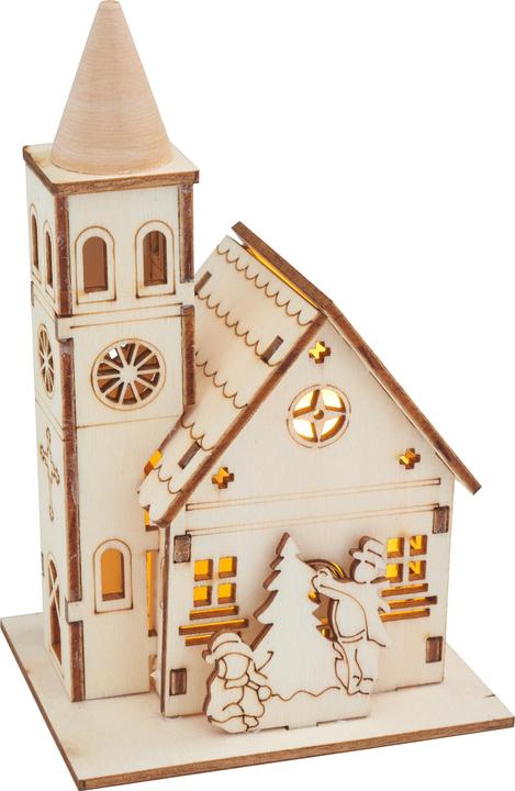 Produktbild VBS Holzbausatz "Kirche mit runder Turmspitze", inkl. LED