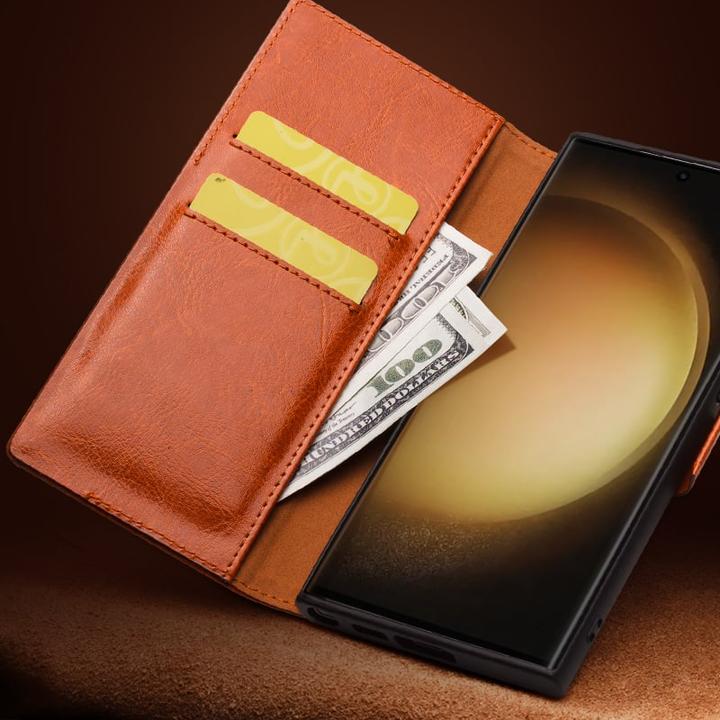 Produktbild QiAlino Hülle Flip mit magnetischem Verschluss Dunkelbraun (Samsung Galaxy S24)