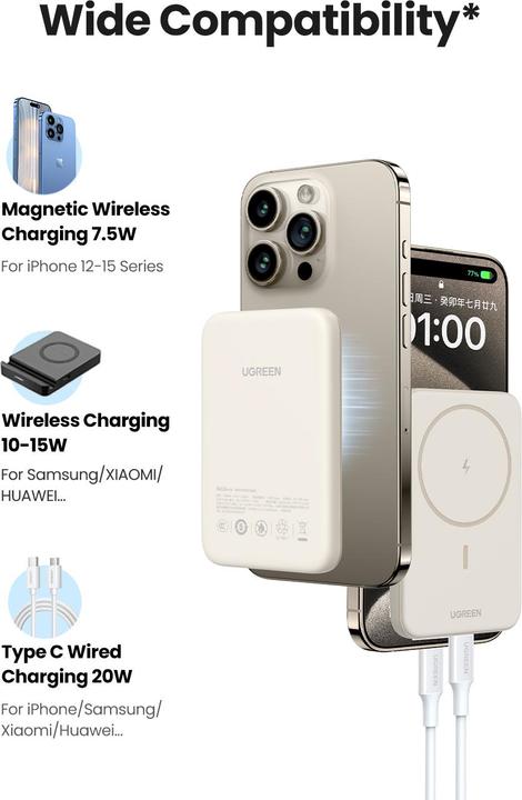 Immagine prodotto Ugreen Mini powerbank wireless con MagSafe (10000 mAh, 20 W, 37 Wh)