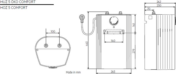 Produktbild AEG Haustechnik Hoz 5 Comfort druckloser Kleinspeicher, Übertischboiler 5 Liter Niederdruck, mit Stecker, 2 kW