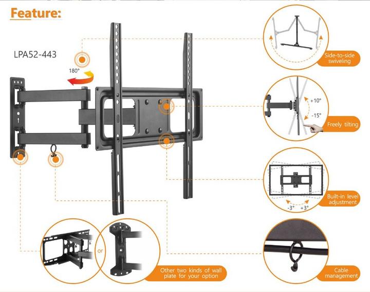 Produktbild equip Wandhalterung TV 32"-55" schwarz schwenkbar (Wand, 55", 35 kg)
