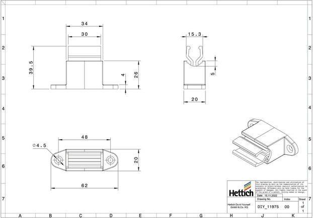 Produktbild Hettich Klemmhalter fr Kurbelstange Kunststoff wei (1 Stk.)