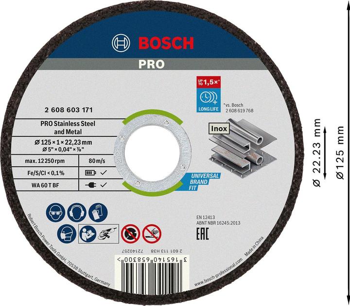 Produktbild Bosch Professional Zubehör PRO Stainless Steel and Metal Trennscheibe, 125 x 1 x 22,23 mm
