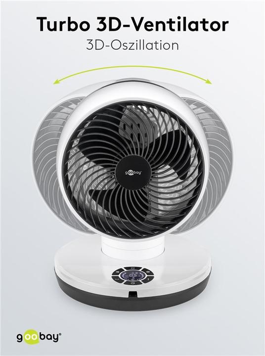Actual product image Goobay 9 inch 3D floor fan with remote control and timer (67 dB)