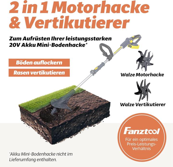 Actual product image Fanztool Vertikutierer Aufsatz für elektrische Bodenhacke (Scarifier, Garden machinery attachment)