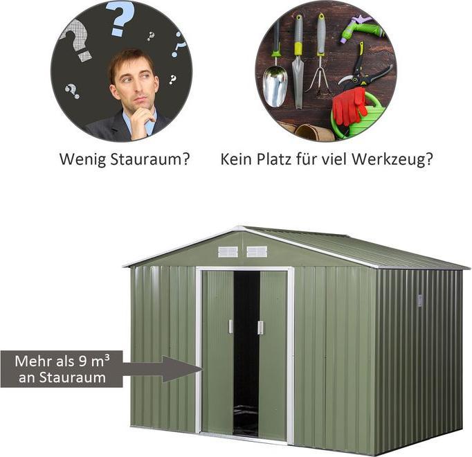 Image du produit Swisshandel24 Abri de jardin en métal avec fondations Vert clair 277 x 195 x 192 cm