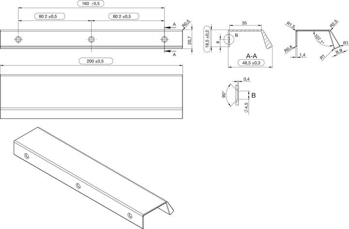 Produktbild Furnipart Griffleiste Möbelgriff Bench LA 2x80 L 200mm Alu schwarz schwarz matt gebürstet