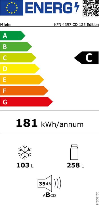Energy Label Miele Fridge/freezer combination KFN 4397 CD 125 Edition (360 l)