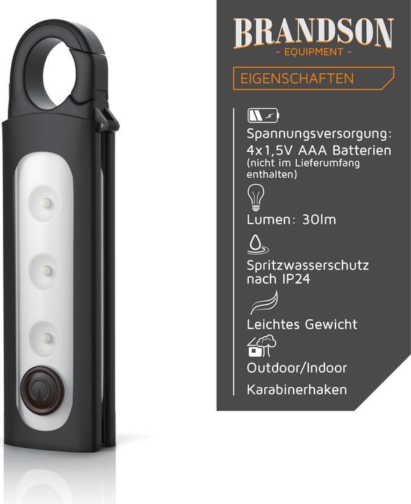 Produktbild Brandson LED Campinglampe, Taschenlampe, Multifunktions Lampe mit Haken zum Aufhängen