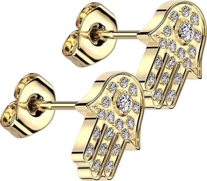 Star Piercing Threadless Ohrstecker vergoldet Hamsa vergoldet Kristalle silber (Titan G23, ohne Messing)