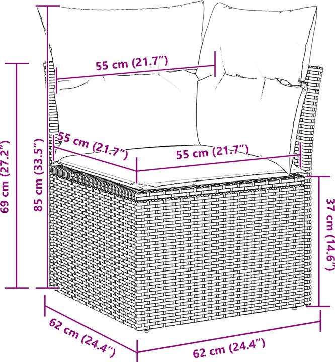 Produktbild VidaXL 4-teiliges Garten-Sofa-Set mit Kissen in schwarzem Poly-Rattan