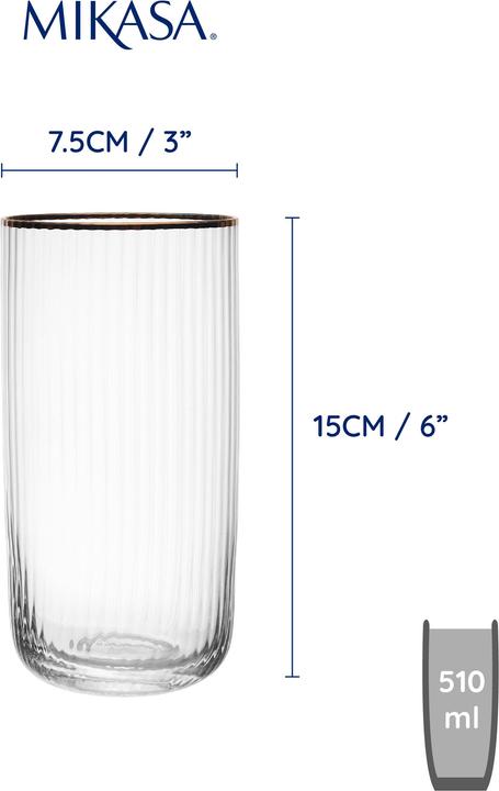 Image du produit Mikasa Verres Sorrento Ridged Crystal Highball, Set of 4, 510ml (0.51 l, 4 x)