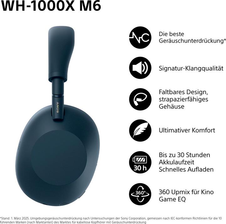 Produktbild Sony WH-1000XM6 (30 h, Kabelgebunden, Kabellos)