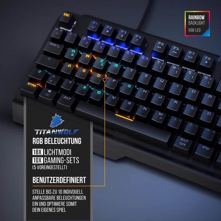 Actual product image Titanwolf Mechanical Keyboard, Mouse & Mouse Pad Gaming Bundle (DE, Cable)