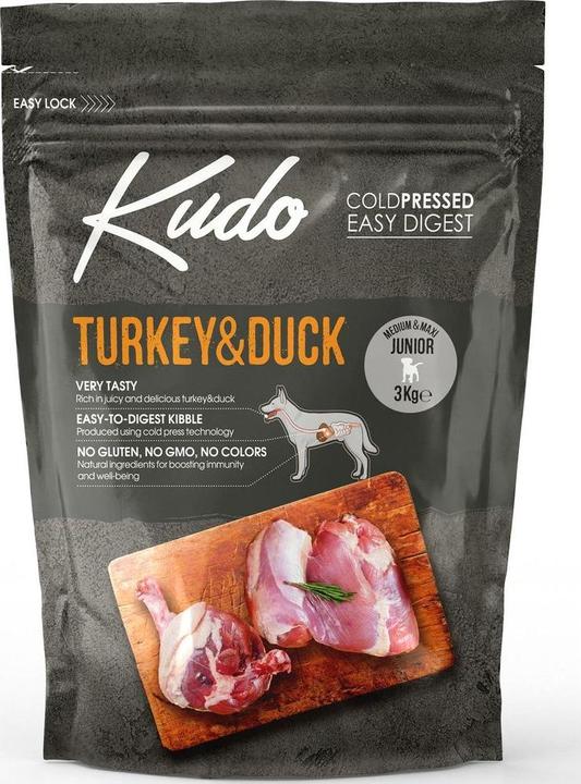 Produktbild Kudo Trockenfutter Truthahn & Ente Medium & Maxi Junior, 3 kg (Junior, 1 Stk., 3067 g)