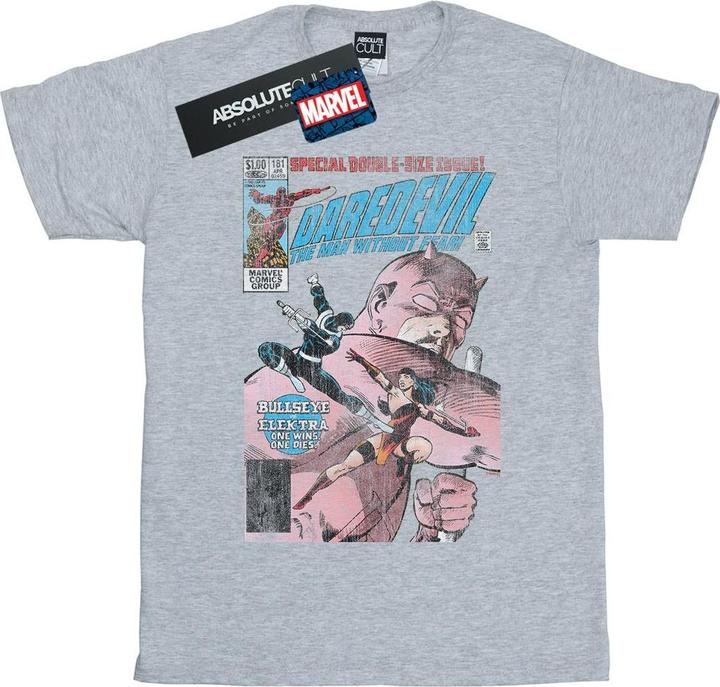 Actual product image Womens/Ladies Daredevil Distressed Bullseye Vs Elektra Cover Cotton Boyfriend T-Shirt (XL)