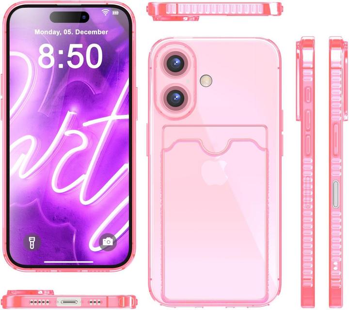 Produktbild Nalia Klar Transparente Neon Silikon Hülle Kartenhalter (Apple iPhone 16)
