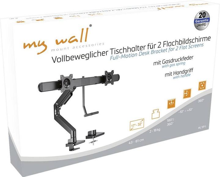 Produktbild myWall My Wall HL59L 1 Stück Monitor-Tischhalterung 43,2 cm (17") - 81,3 cm (32") Schwa (Tisch, 32.01")