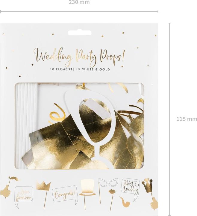 Immagine prodotto Partydeco Set di 10 pezzi per la cabina fotografica del partito, oro