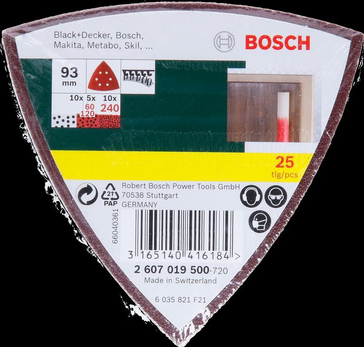 Actual product image Bosch Zubehör Sanding sheet set for delta sander, 93 mm, 60 - 240, 6 holes, pack of 25 (60, 120, 240)