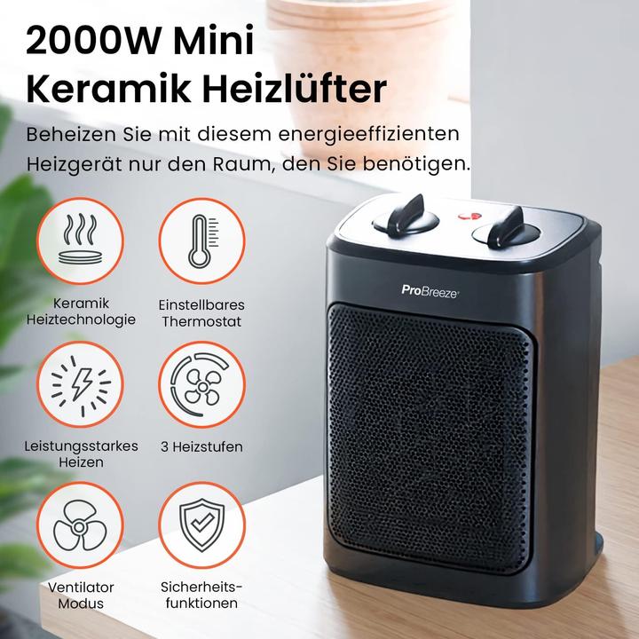 Immagine prodotto Breeze Mini termoventilatore ceramico 2000W nero (2000 W)