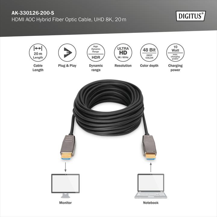 Actual product image Digitus HDMI AOC Hybrid Fiber Optic Cable, UHD 8K, 20 m (20 m, HDMI)