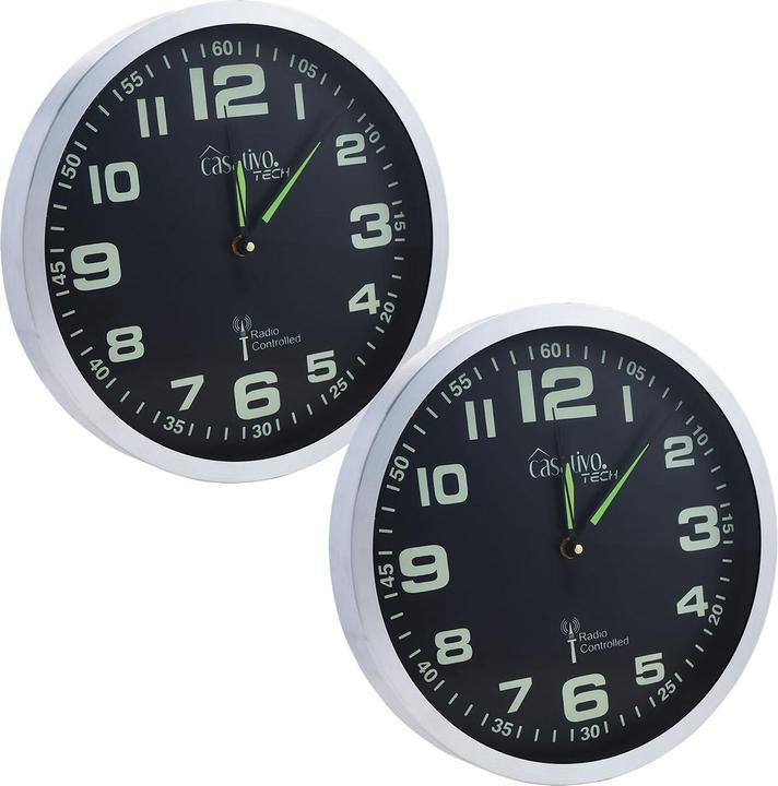 Produktbild Casativo Funk-Wanduhr mit laufruhigem Quarz-Uhrwerk, nachleuchtend, 2er-Set