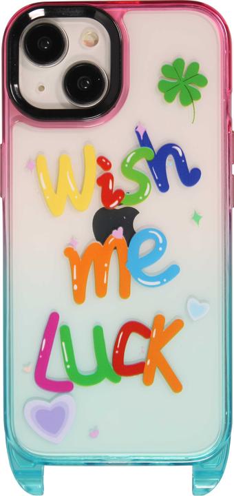 Actual product image PhoneLook Coque Gel transparent WISH ME LUCK avec crochet pour lanière (sans lanière) /bleu (Apple iPhone 15)