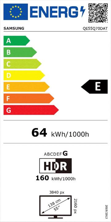 Etichetta energetica Samsung Q70D Tv Qled 4K 55 pollici (55", Q70D, QLED, 4K)
