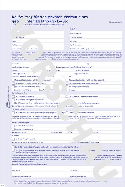 Image du produit Avery Contrat d'achat pour la vente privée d'un véhicule électrique/voiture d'occasion (4 x)