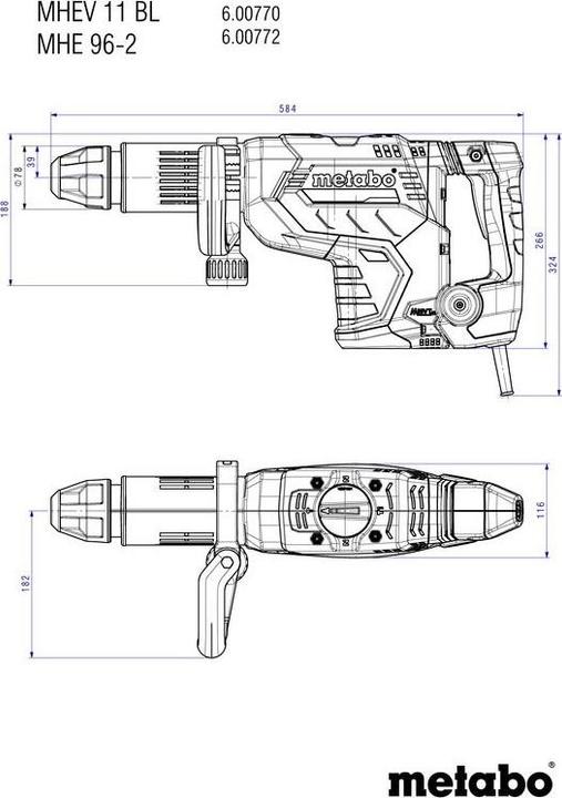 Produktbild Metabo Meisselhammer MHEV 11 BL * SDS-max Aufnahme (Netzbetrieb)
