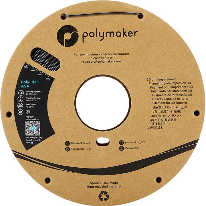 Actual product image Polymaker PolyLite ASA V2 - Black - 1.75mm (ASA, 1.75 mm, 1000 g, Black)