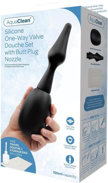 Actual product image AquaClean one way valve douche with butt plug nozzle 150ml