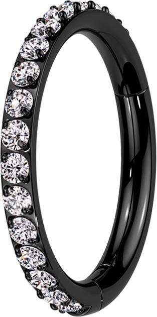 Produktbild Star Piercing Micro Segmentring klappbar schwarz seitlich Kristalle silber (ohne Messing, Titan G23)