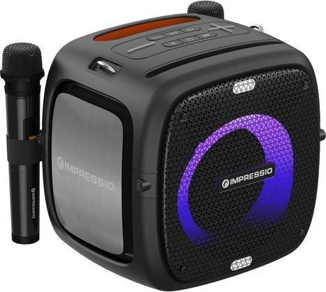 C-Tech Impressio Qubis, riproduttore per feste, 80W, Bluetooth, SD, USB, AUX, 2x microfono (8 h, Batteria)
