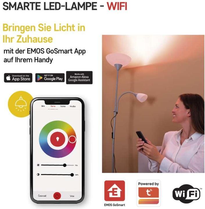 Actual product image Emos LED lamp GoSmart A60 / E27 / 9 W (60 W) / 806 lm / RGB / dimmable / Wi-Fi (E27, 9 W, 806 lm, 1 x, F)