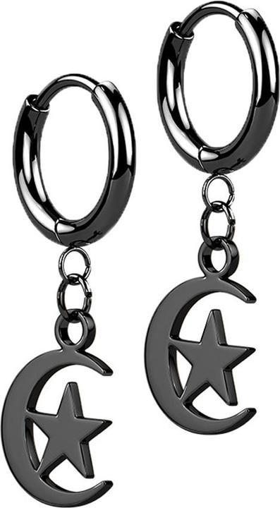Actual product image Star Piercing Earring black pendant moon and star (without brass, Surgical steel 316L)